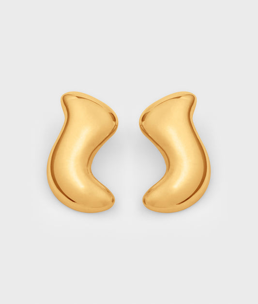 Pendientes artesanales curvados de Plata de Ley elegantes y voluminosos chapados en oro de 18k